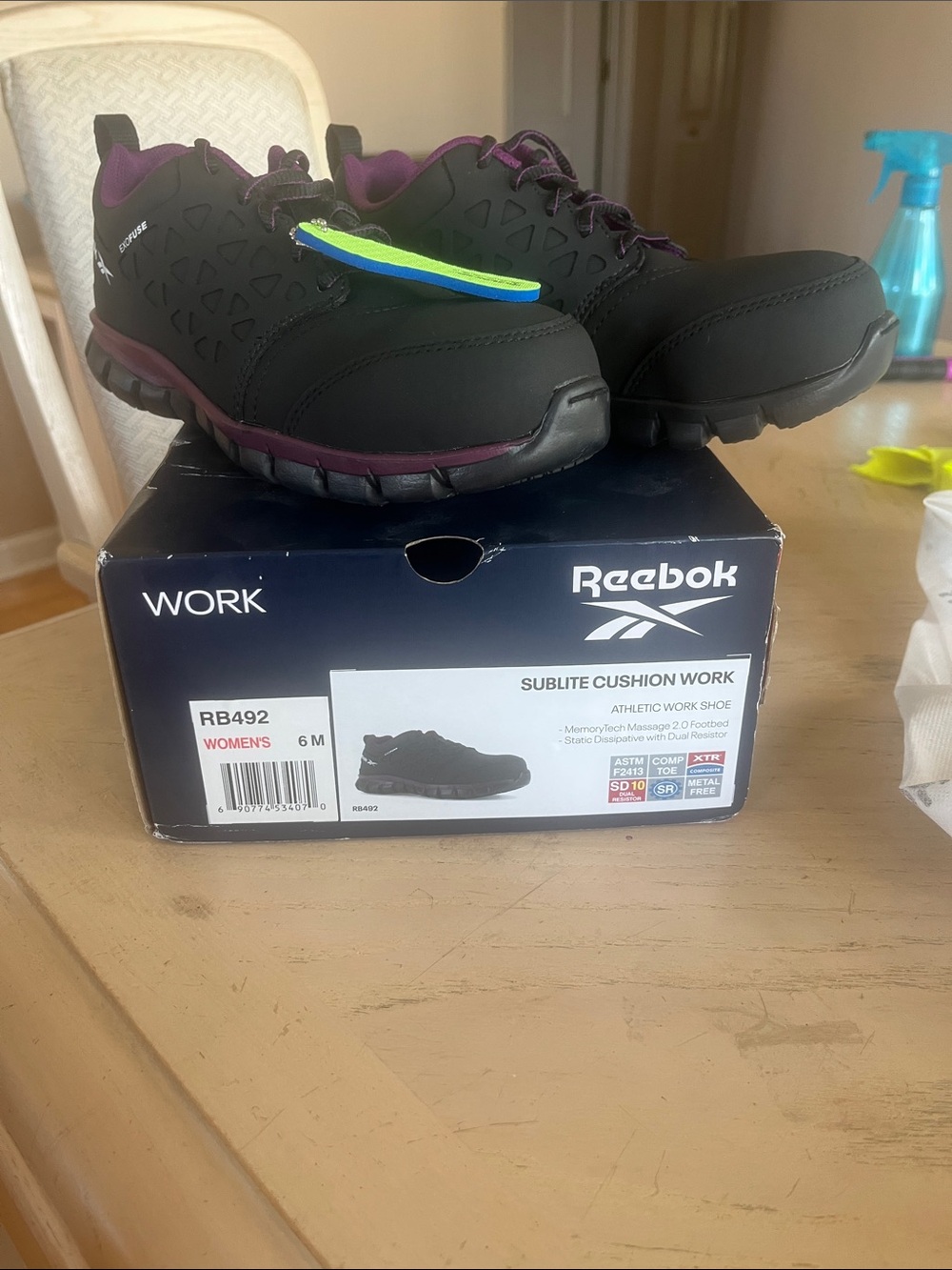 Reebok Women's Black Work Shoes with Purple Accents